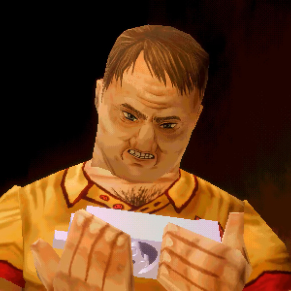 Untitled Swansea, a grouchy engineer on a space ship freighter. He is holding a Steam award in his hands, as part of a marketing video for the video game "Mouthwashing". One of the characters voiced by John Whinfield.